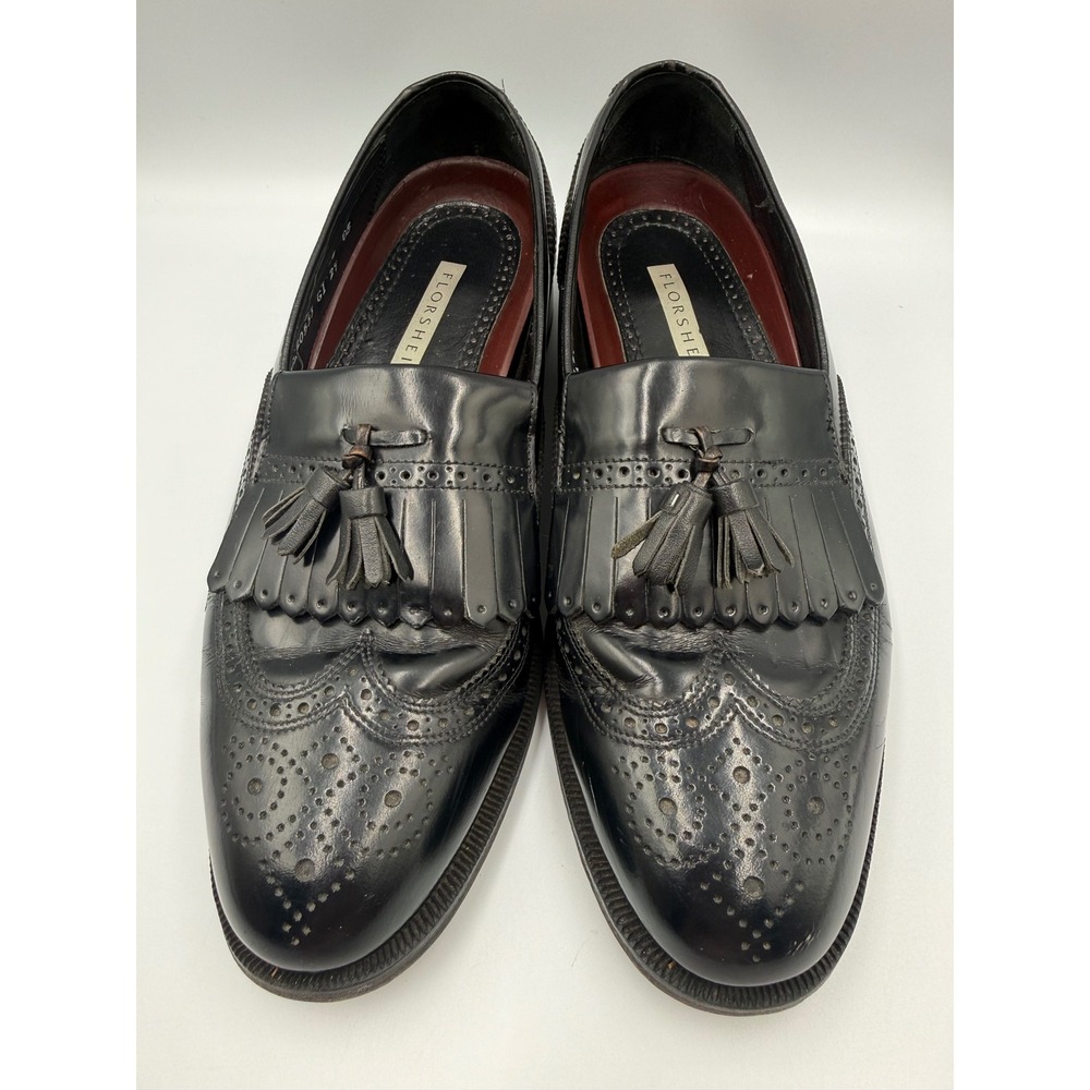 Florsheim Wingtip Tassel Loafers Mens 8.5 D Black Leather Kiltie Brogue Shoes